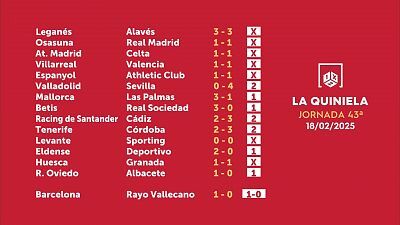 Sorteo de la Quiniela del 18/02/2025 - Jornada 43