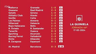 Sorteo de la Quiniela del 18/03/2024 - Jornada 46