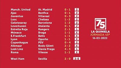 Sorteo de la Quiniela del 18/03/22 - Jornada 45