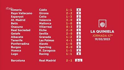 Sorteo de la Quiniela del 20/03/2023 - Jornada 47