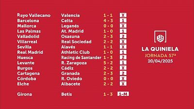 Sorteo de la Quiniela del 22/04/2025 - Jornada 57
