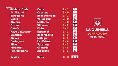 Sorteo de la Quiniela del 22/05/2023 - Jornada 58