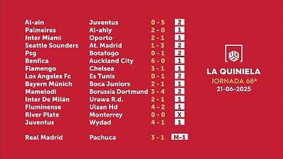 Sorteo de la Quiniela del 23/06/2025 - Jornada 68