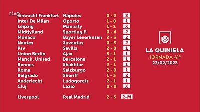 Sorteo de la Quiniela del 24/02/2023 - Jornada 41