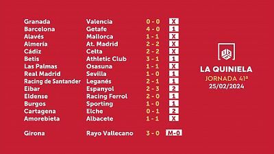 Sorteo de la Quiniela del 27/02/2024 - Jornada 41
