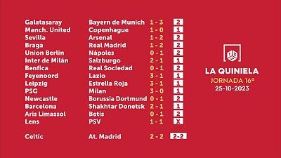 Sorteo de la Quiniela del 27/10/2023 - Jornada 16