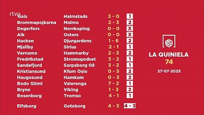 Sorteo de la Quiniela del 29/07/2025 - Jornada 74