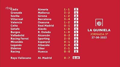 Sorteo de la Quiniela del 29/08/2023 - Jornada 3