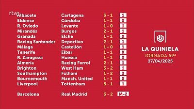 Sorteo de la Quiniela del 30/04/2025 - Jornada 59