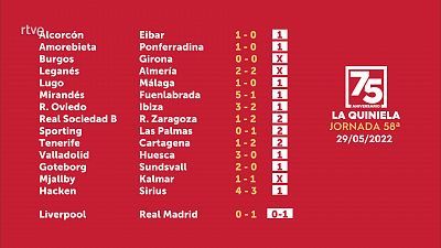Sorteo de la Quiniela del 30/05/2022 - Jornada 58