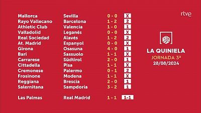 Sorteo de la Quiniela del 30/08/2024 - Jornada 3