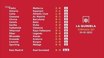 Sorteo de la Quiniela del 31/01/2023 - Jornada 36